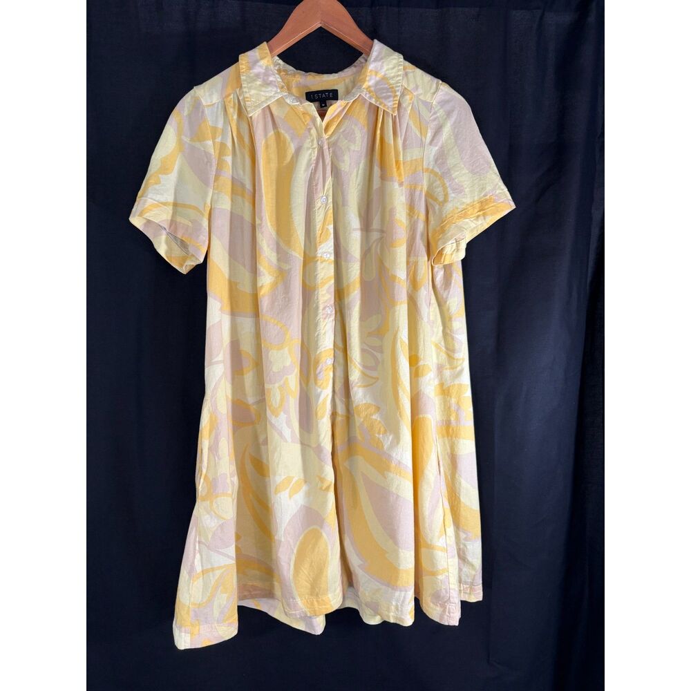 1.State Floral Shirt Dress M Yellow Pink Button Front Pockets